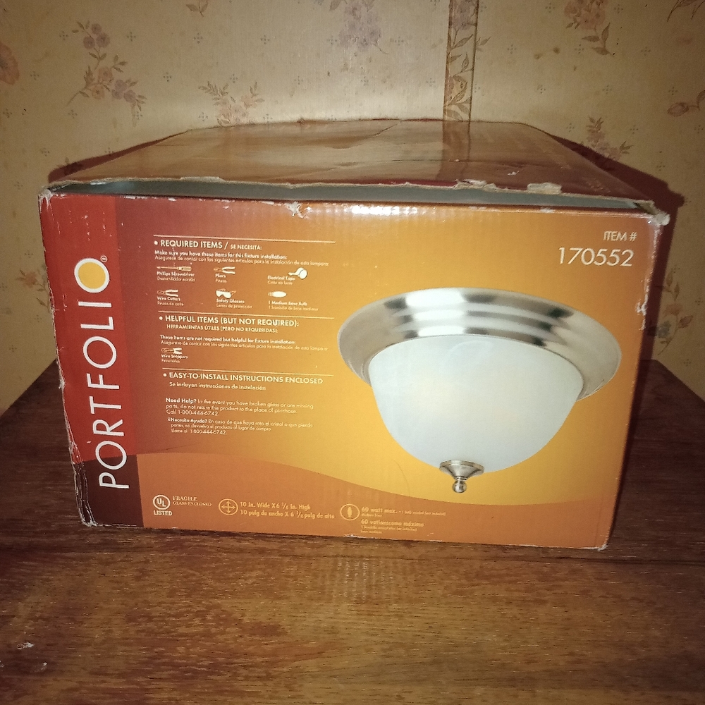 Portfolio Interior Ceiling Fixture #170552 Brushed Nickel Finish Alabaster Shade - Picture 15 of 16